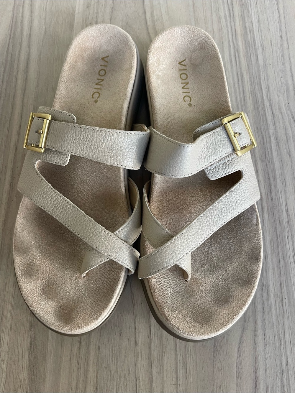 Vionic Women's Sandals Beige with Gold Buckles